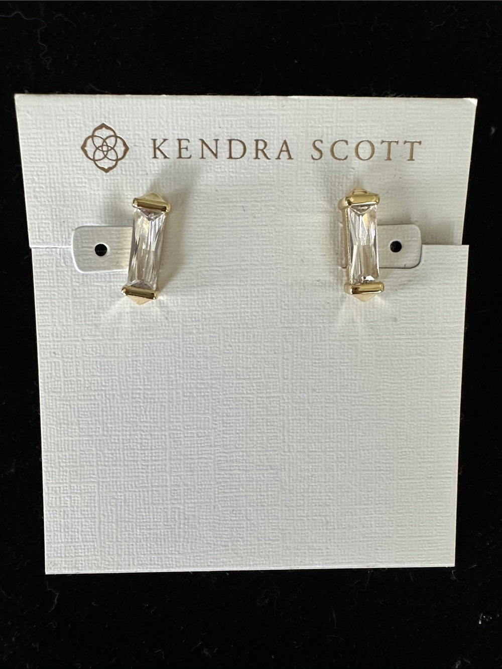New Kendra Scott Fletcher Gold Stud Earrings in White CZ